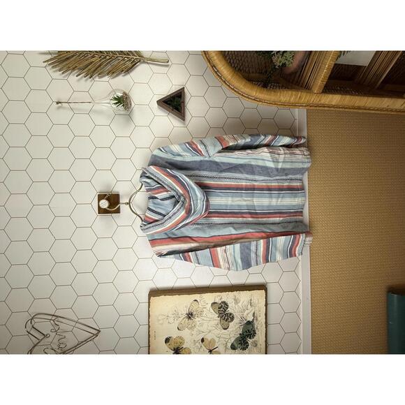 Faherty Sierra Paradise Baja Blue Striped Hooded Pullover Poncho - Size - Small - Picture 6 of 7